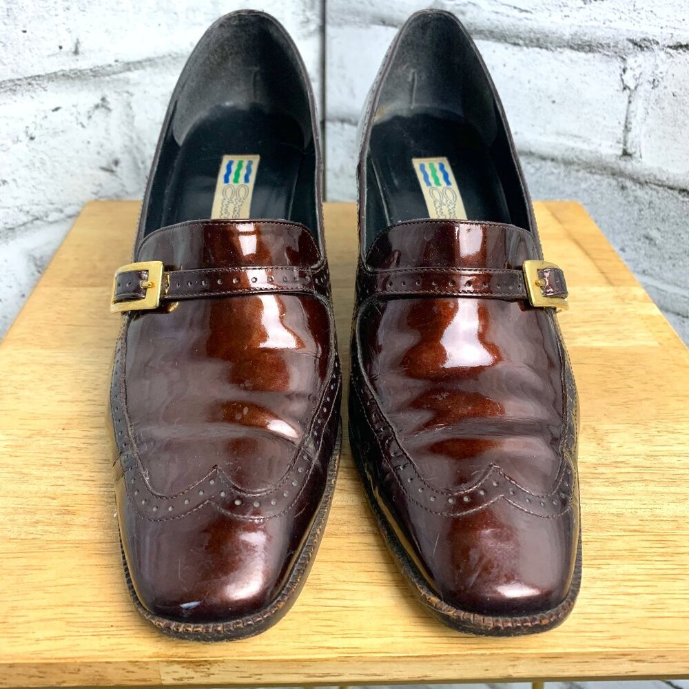 Vintage 90s Arnold Churgin Patent Leather Mid Block Heel Loafer